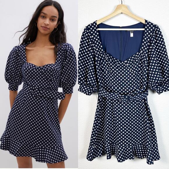 Hutch NWT by Anthropologie Women’s Jenessa Floral Flounce Mini Dress Navy Blue 8 - Picture 1 of 16